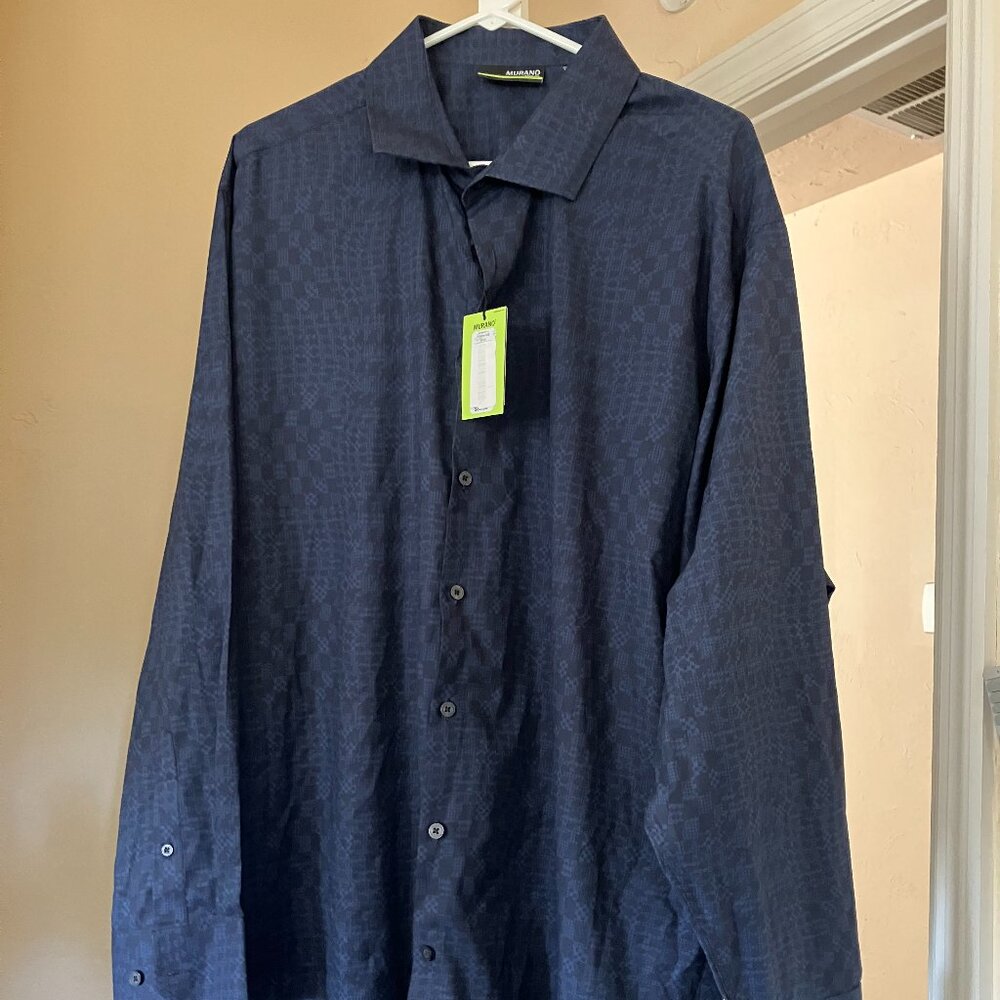 NWT Murano Slim Fit Performance Blue Button Up Checkerd Shirt Mens Size 3XB